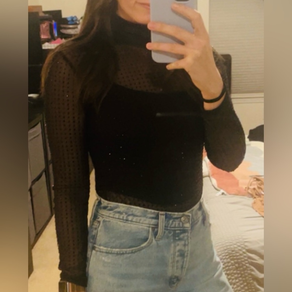 H&M Mesh Studded Turtleneck Bodysuit